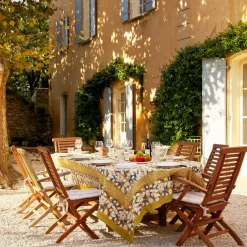 French Tablecloth Forest Harvest Mustard & Blue