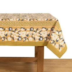 French Tablecloth Forest Harvest Mustard & Blue