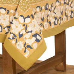 French Tablecloth Forest Harvest Mustard & Blue