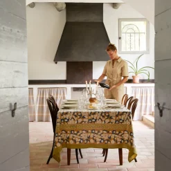 French Tablecloth Forest Harvest Mustard & Blue