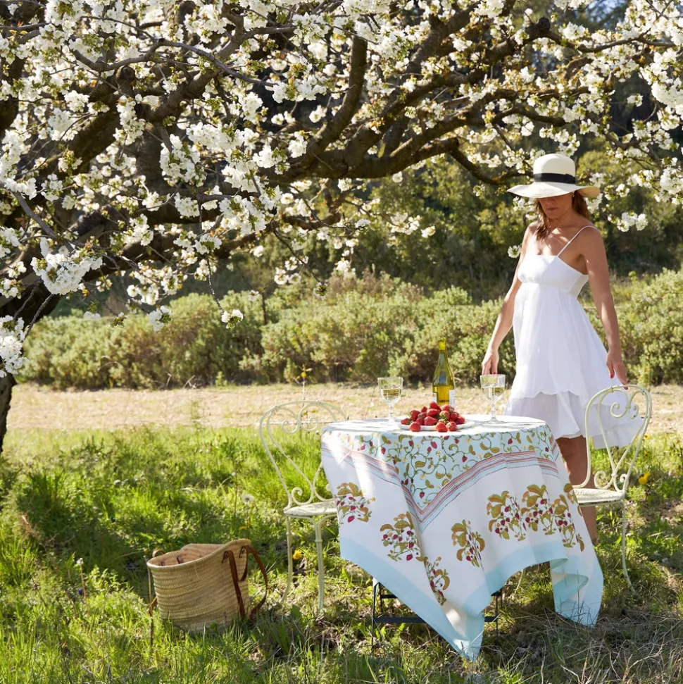 French Tablecloth Fraises des Bois Bleu