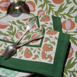 French Tablecloth Grenadine Orange & Green