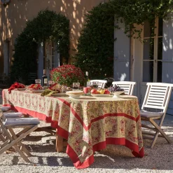 French Tablecloth Winter Garden Wreath Red & Green