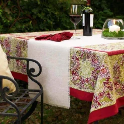 French Tablecloth Winter Garden Wreath Red & Green