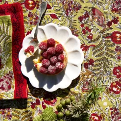 French Tablecloth Winter Garden Wreath Red & Green