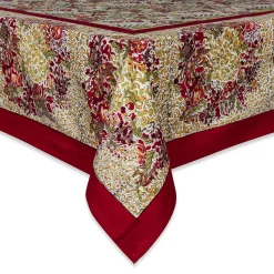 French Tablecloth Winter Garden Wreath Red & Green