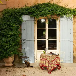 French Tablecloth Winter Garden Wreath Red & Green
