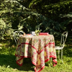 French Tablecloth Winter Garden Wreath Red & Green