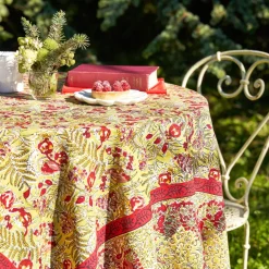 French Tablecloth Winter Garden Wreath Red & Green
