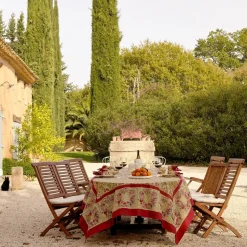 French Tablecloth Winter Garden Wreath Red & Green