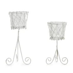 French Wireworks Decorative Posy Holder White Metal Finish, Set of 2