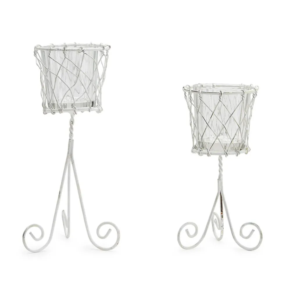 French Wireworks Decorative Posy Holder White Metal Finish, Set of 2