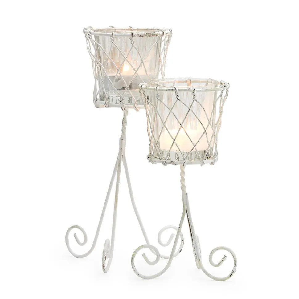 French Wireworks Decorative Posy Holder White Metal Finish, Set of 2