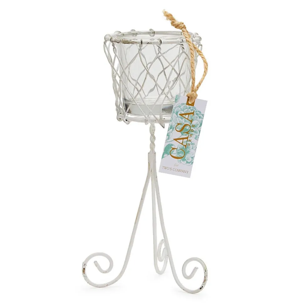 French Wireworks Decorative Posy Holder White Metal Finish, Set of 2