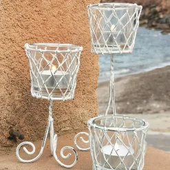 French Wireworks Decorative Posy Holder White Metal Finish, Set of 2