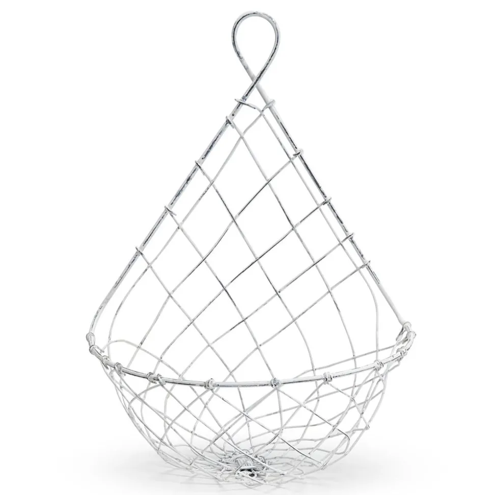 French Wireworks Demi-Lune Hanging Basket with Antique White Finish