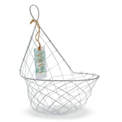 French Wireworks Demi-Lune Hanging Basket with Antique White Finish