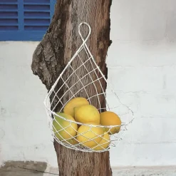 French Wireworks Demi-Lune Hanging Basket with Antique White Finish