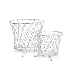 French Wireworks Pot Basket with Antique White Finish, Set of 2