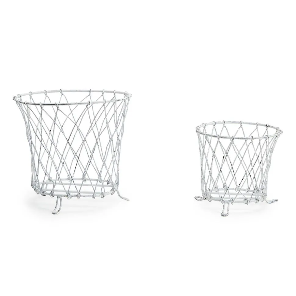French Wireworks Pot Basket with Antique White Finish, Set of 2