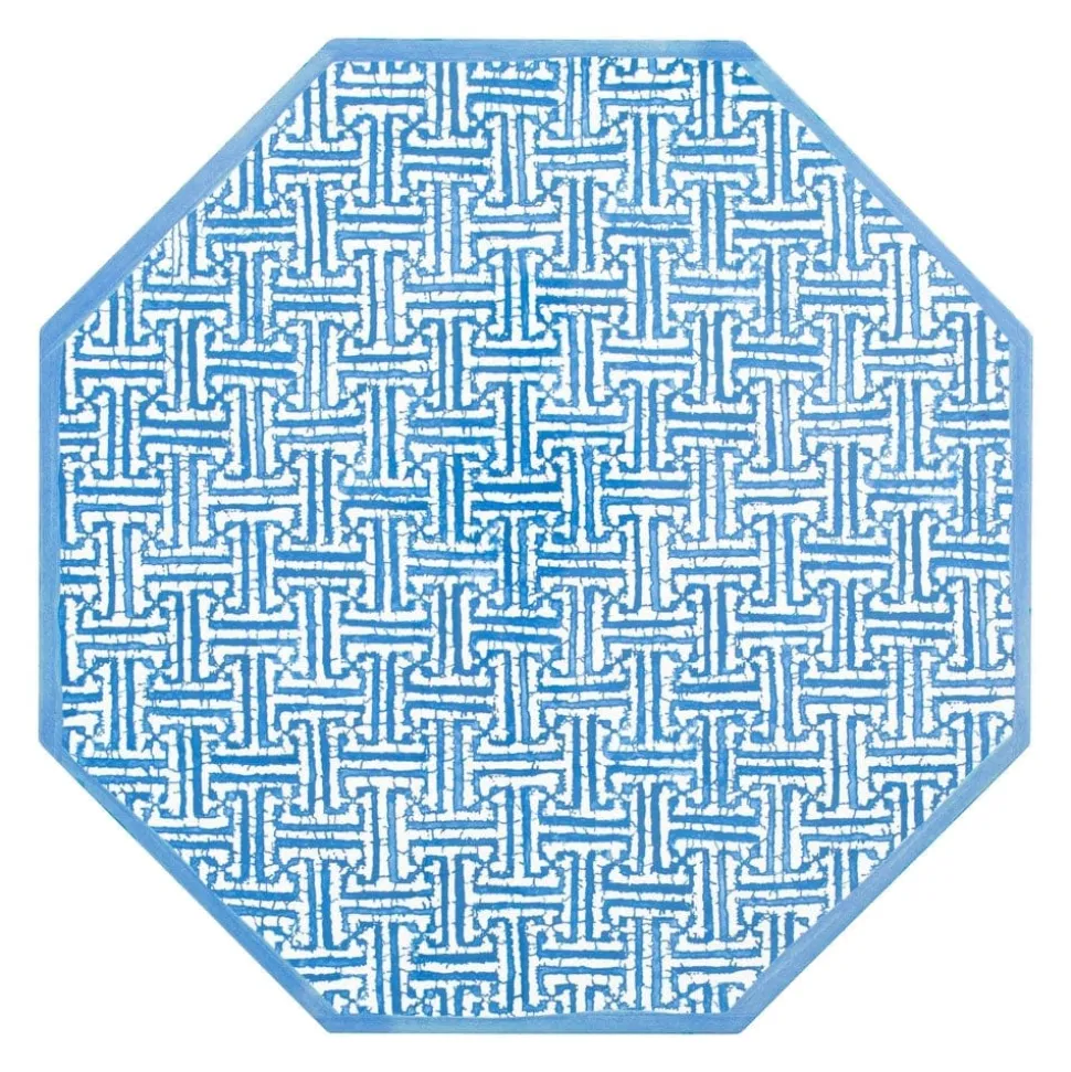 Fretwork Octagonal Lacquer Placemat in Blue