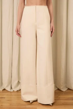 Freya Wide Leg Pant in Wool & Cotton Suiting
