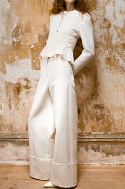 Freya Wide Leg Pant in Wool & Cotton Suiting