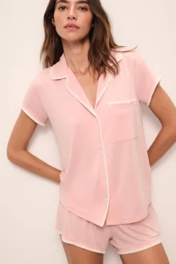 Frida Short PJ Set in Silver Pink/Ivory