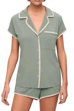 Frida Shortie PJ Set in Eucalyptus/Ivory