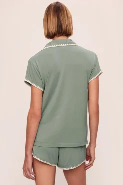 Frida Shortie PJ Set in Eucalyptus/Ivory