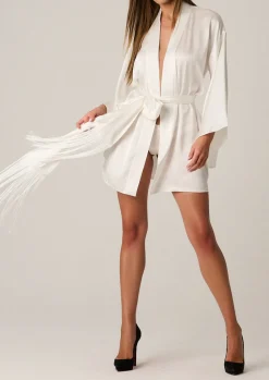 Fringe Kimono Robe in Ivory