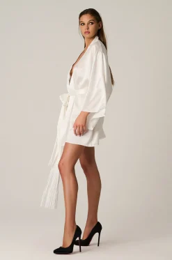 Fringe Kimono Robe in Ivory