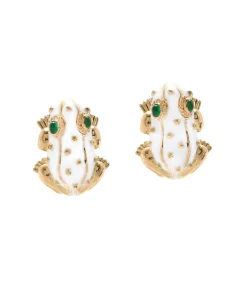 Frog Earrings in White Enamel