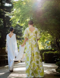 Full Sleeve Pleat Front Gown