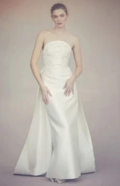 Gabi Gown in Ivory Silk Wool with Ivory Meadow Embellishment