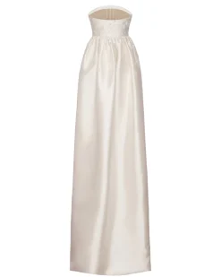 Gabi Gown in Ivory Silk Wool with Ivory Meadow Embellishment