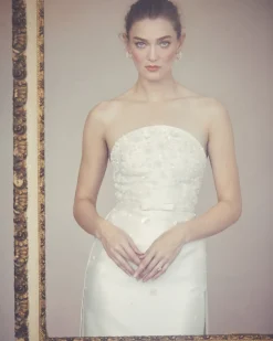 Gabi Gown in Ivory Silk Wool with Ivory Meadow Embellishment