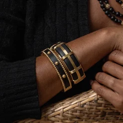 Gaia Hinged Bangle in Ebony