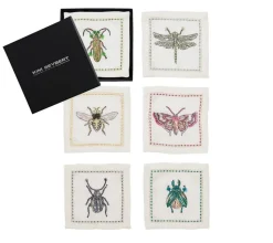 Garden Party Cocktail Napkins in White & Multi, Set of 6 in a Gift Box