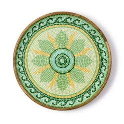 Garden View Hand-Crafted Wooden Round Trays with Enamel, Set of 2