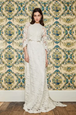 Garland Beaded White Lace Cape with Scalloped Hem