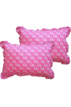 Gathered Edge Pillowcase Made With Liberty Fabric in Capel Fuchsia