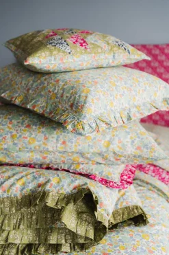 Gathered Edge Pillowcase Made With Liberty Fabric in Capel Fuchsia