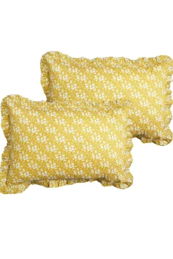 Gathered Edge Pillowcase Made With Liberty Fabric in Capel Mustard