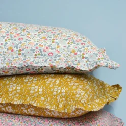 Gathered Edge Pillowcase Made With Liberty Fabric in Betsy Grey