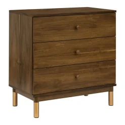 Gelato 3-Drawer Changer Dresser with Removable Changing Tray in Natural Walnut & Gold Feet