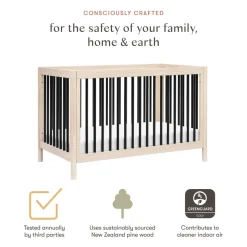 Gelato 4-in-1 Convertible Crib with Toddler Bed Conversion Kit in Washed Natural & Black