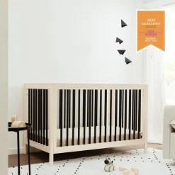 Gelato 4-in-1 Convertible Crib with Toddler Bed Conversion Kit in Washed Natural & Black