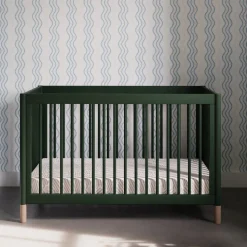 Gelato 4-in-1 Convertible Crib with Toddler Bed Conversion Kit in Forest Green with Vegan Blonde Leather Feet