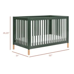 Gelato 4-in-1 Convertible Crib with Toddler Bed Conversion Kit in Forest Green with Vegan Blonde Leather Feet